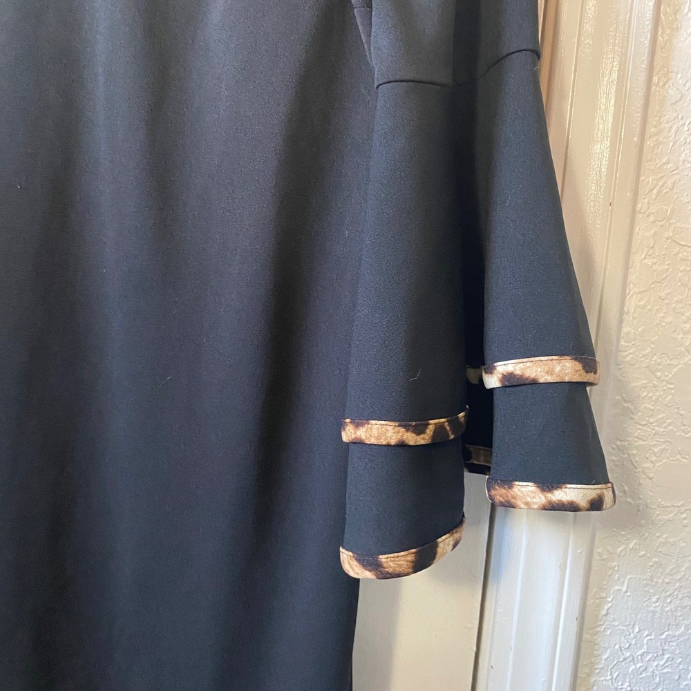 Cato Black Dress Size 14 Leopard Trim Long Sleeve Tiered Bell Cuff - Picture 5 of 6
